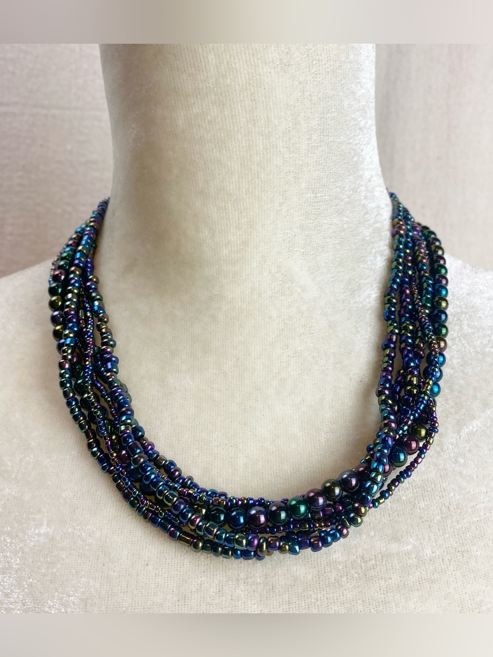 Multi-Strand Iridescent Seed Bead Necklace  Jewelry